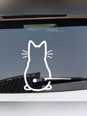 Fun White Cat Silhouette Pet Decal for Car Wiper NEW